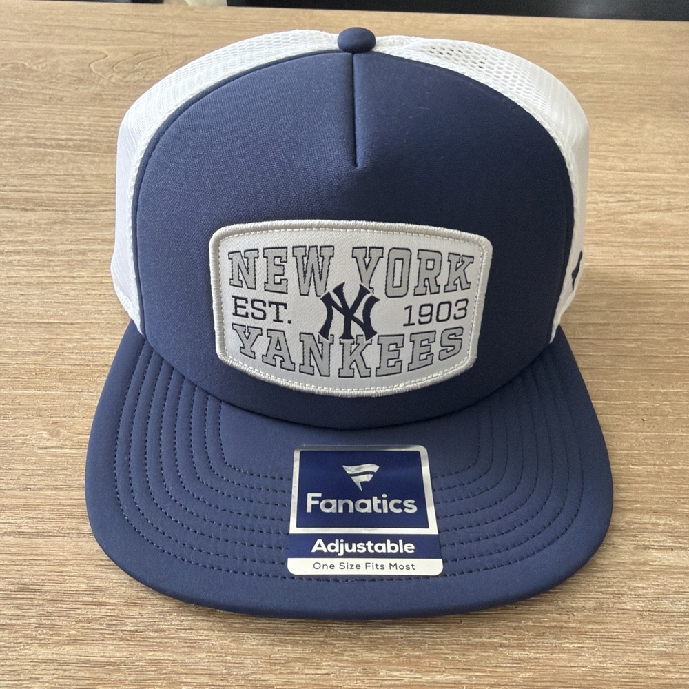 New York Yankees Fanatics Foam Front Patch Trucker SnapBack Hat Navy Cap New OS.